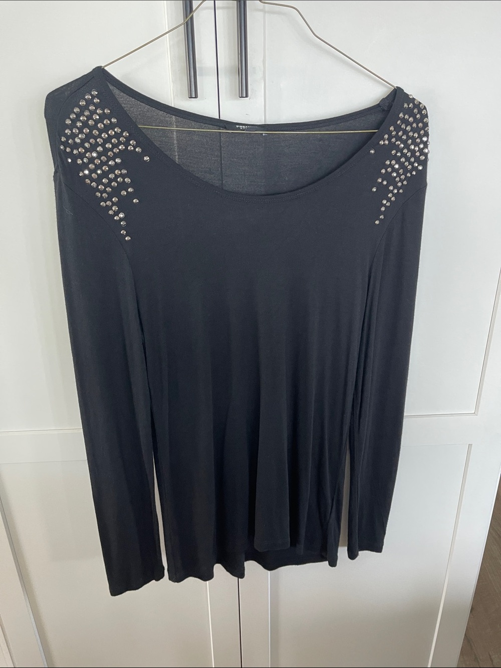 Premise Studio Black Long Sleeve Top with Shoulder Stud Detail